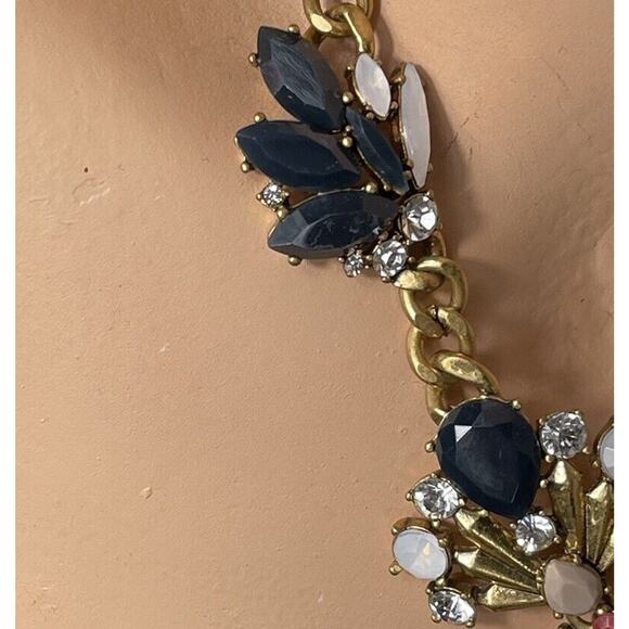 Vintage J Crew Necklace Statement Bib Black Pink Rhinestone Gold Tone Chain - Picture 4 of 14